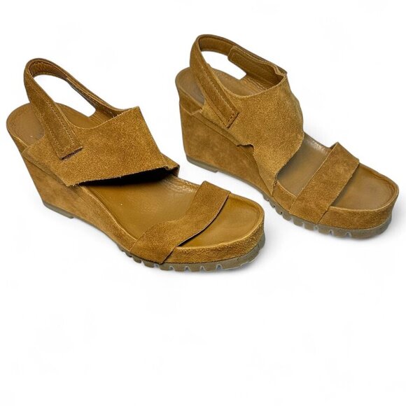 PEDRO GARCIA Jouri Platform Suede Wedge Sandals, Tan, EU 37.5, NWOB - Picture 2 of 13